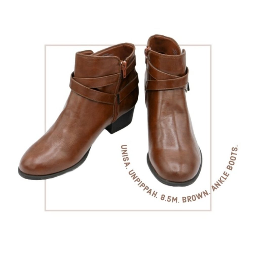 UNISA. UNPIPPAH. Brown Ankle Boots. Faux Leather. 8.5M.